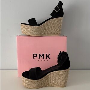 PMK Black Suede Platform Wedge Size 39 US 8.5 New in Box